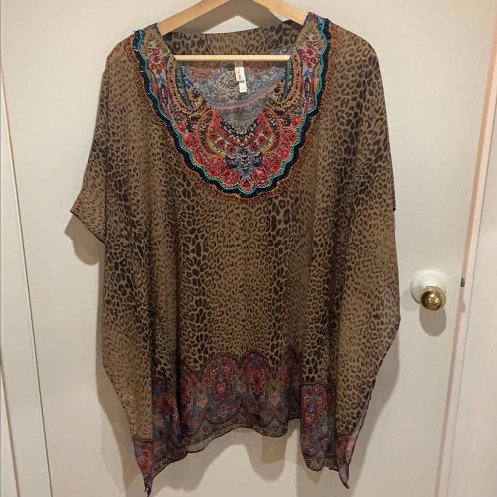 PIilyQ embroidered leopard cover-up tunic